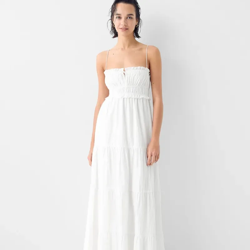 Vestido midi rústico volantes