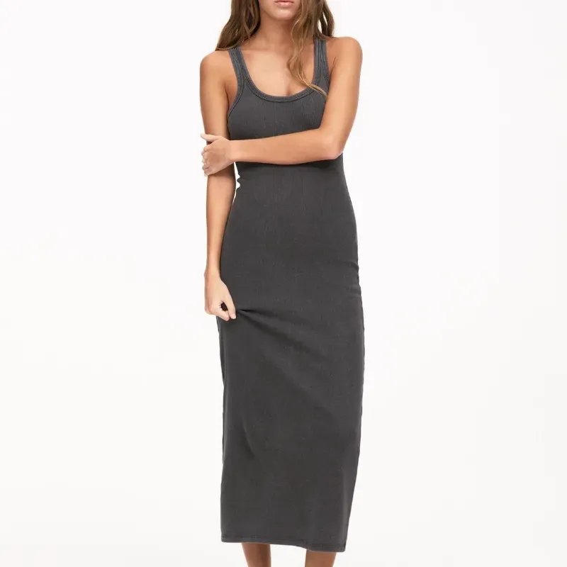 Vestido midi tirantes canalé 