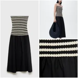 Vestido palabra de honor combinado rayas