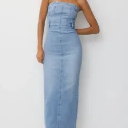 Vestido palabra de honor vaquero