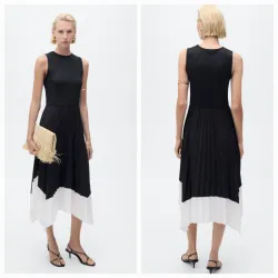 Vestido plosado combinado