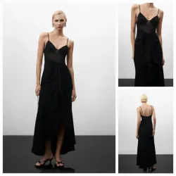 Vestido volante panel semitransparente