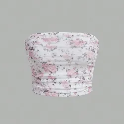  Top bandeau con estampado floral fruncido