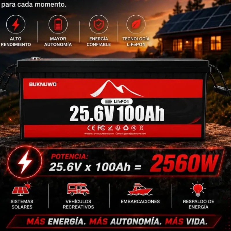 Batería LiFePO4 de 25.6V x 100Ah (2560 Wh)