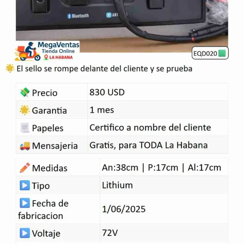 Bateria Tomaq Bryderk New Edition 72V - 55Ah