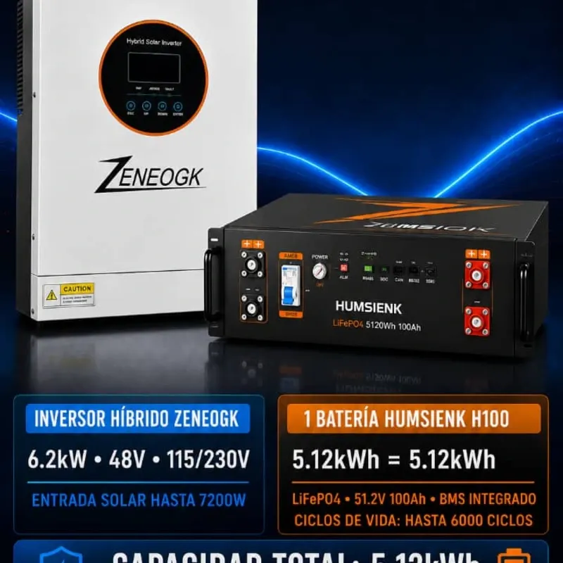 Inversor hibrido de 6.2kW + 1 batería Humsienk 5.12kWh