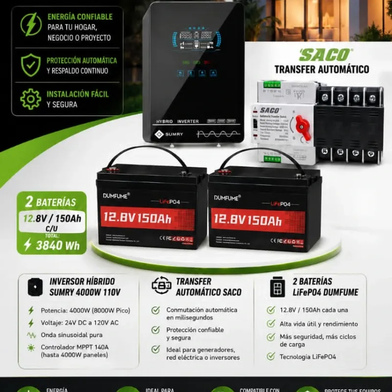Inversor Sumry 4kW+ 2x bat de 12.8V 150 Ah