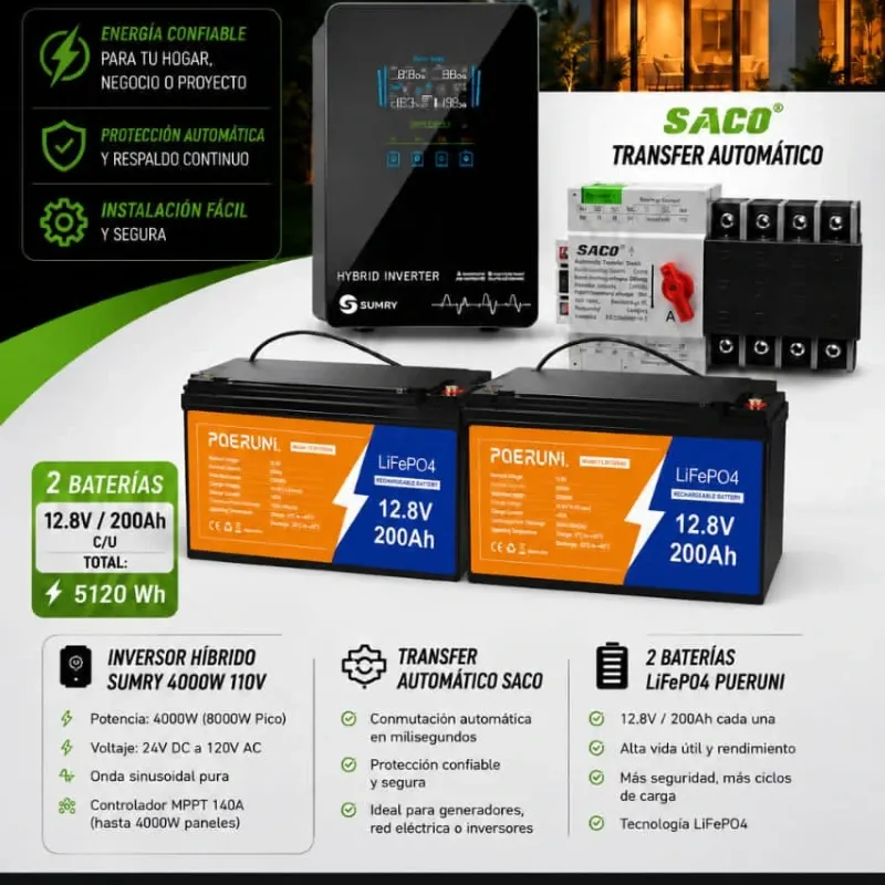 Inversor Sumry 4kW+ 2x bat de 12.8V 200 Ah