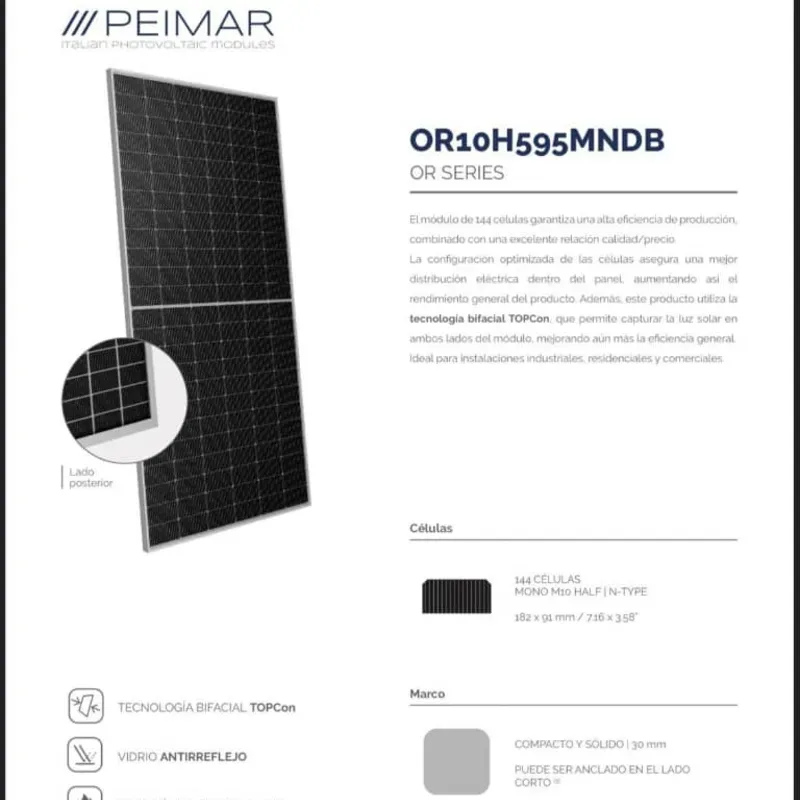 Paneles solares bifaciales marca Peimar 595W