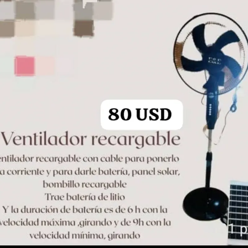Ventilador Recargable E&E con Panel Solar 