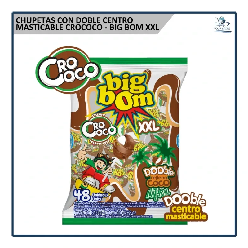 Chupetas con Doble Centro Masticable CroCoco - Big Bom XXL (48u)