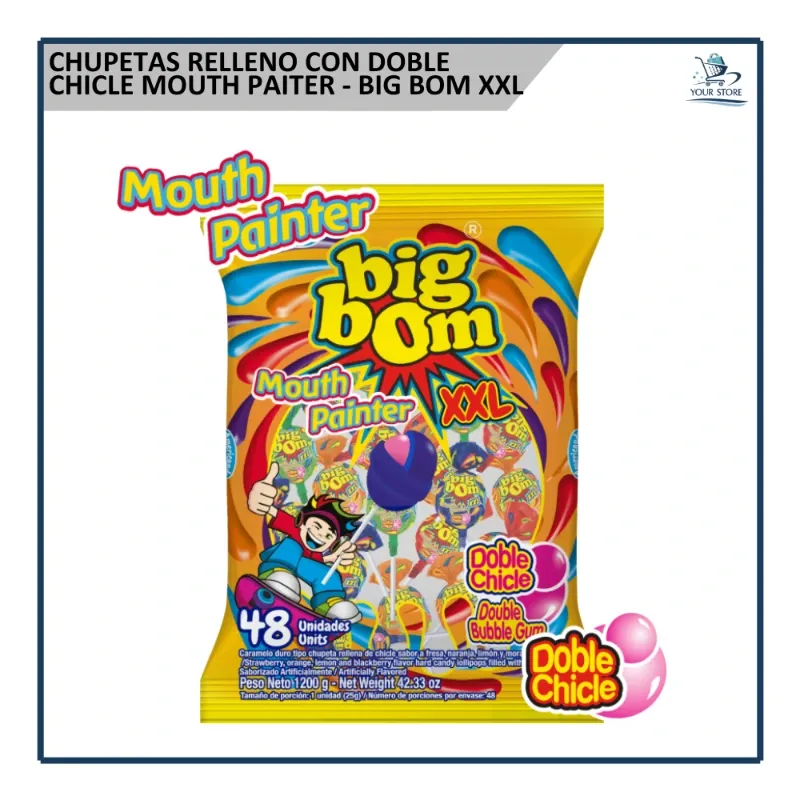Chupetas con Doble Chicle Mouth Painter - Big Bom XXL (48u)