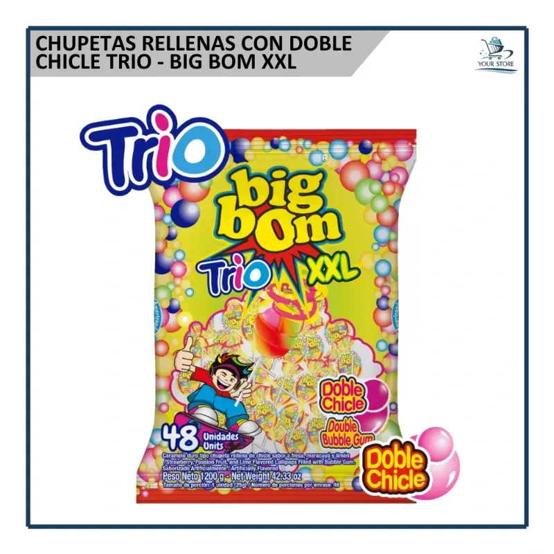 Chupetas con Doble Chicle Trio - Big Bom XXL (48u)