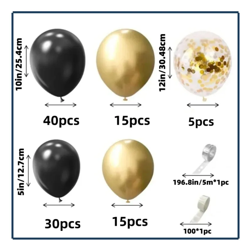 Set de Globos - Negro/Dorado (107Pzas)