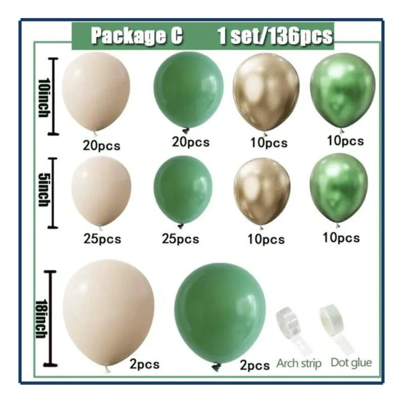 Set de Globos - Verde, Dorado (135Pzas)