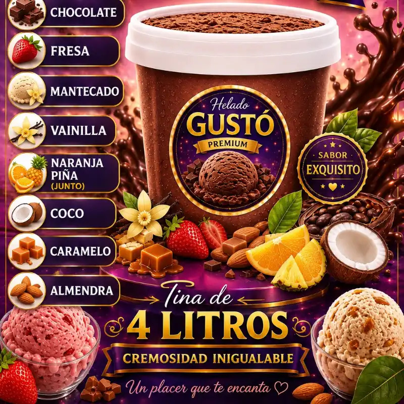 * Tina de Helado Gusto – 4 Litros