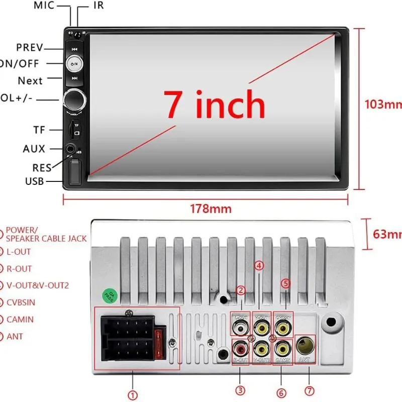 reproductora Bluetooth Estéreo para Coche 7 "Pantalla Táctil