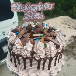 Cake con cobertura de chocolate y confituras 