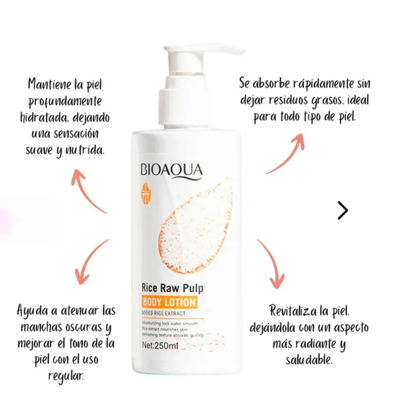 Crema corporal Hidratante con extracto de Arroz Bioaqua 250 ml