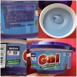 Detergente / Crema lava platos / Arranca la grasa. 250 gramos. Marca GAL. Lavanda
