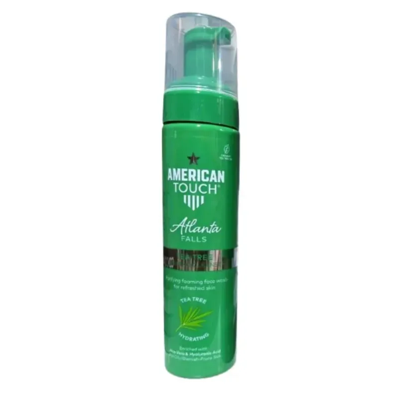 Espuma limpiadora de Arbol de té, Aloe Vera y acido hialuronico. AMERICAN TOUCH. 220 ML