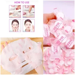 Mascarilla facial desechables de algodón comprimido para el cuidado de la piel.
