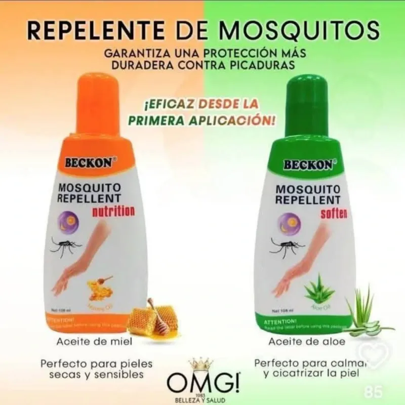 Repelente de Mosquitos. Duración de 8h. Marca: Beckon.