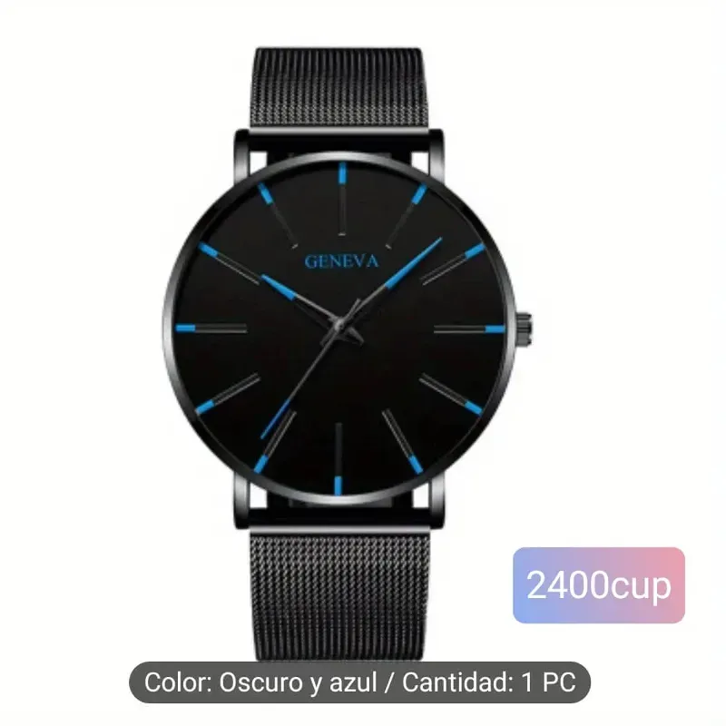 Reloj Negro y azul manilla metálica