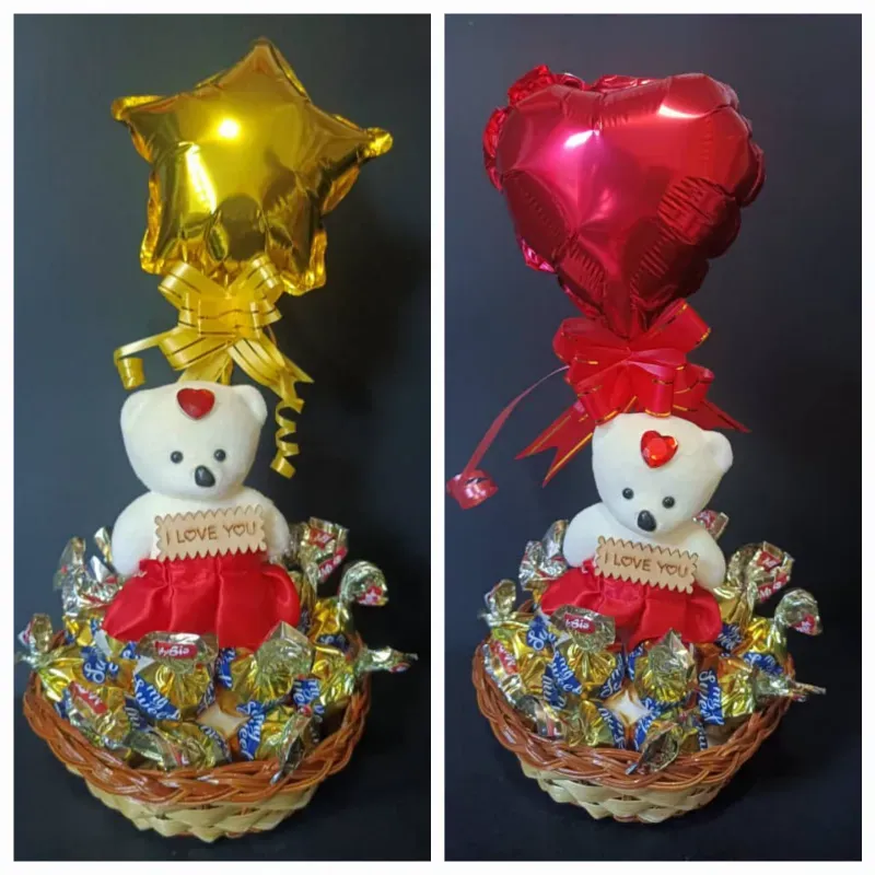 Cesta con bombom y osito